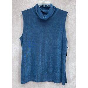 Vikki Vi Ribbed Knit Sleeveless Top 1X Blue Cowl Neck Stretch Made USA NWT